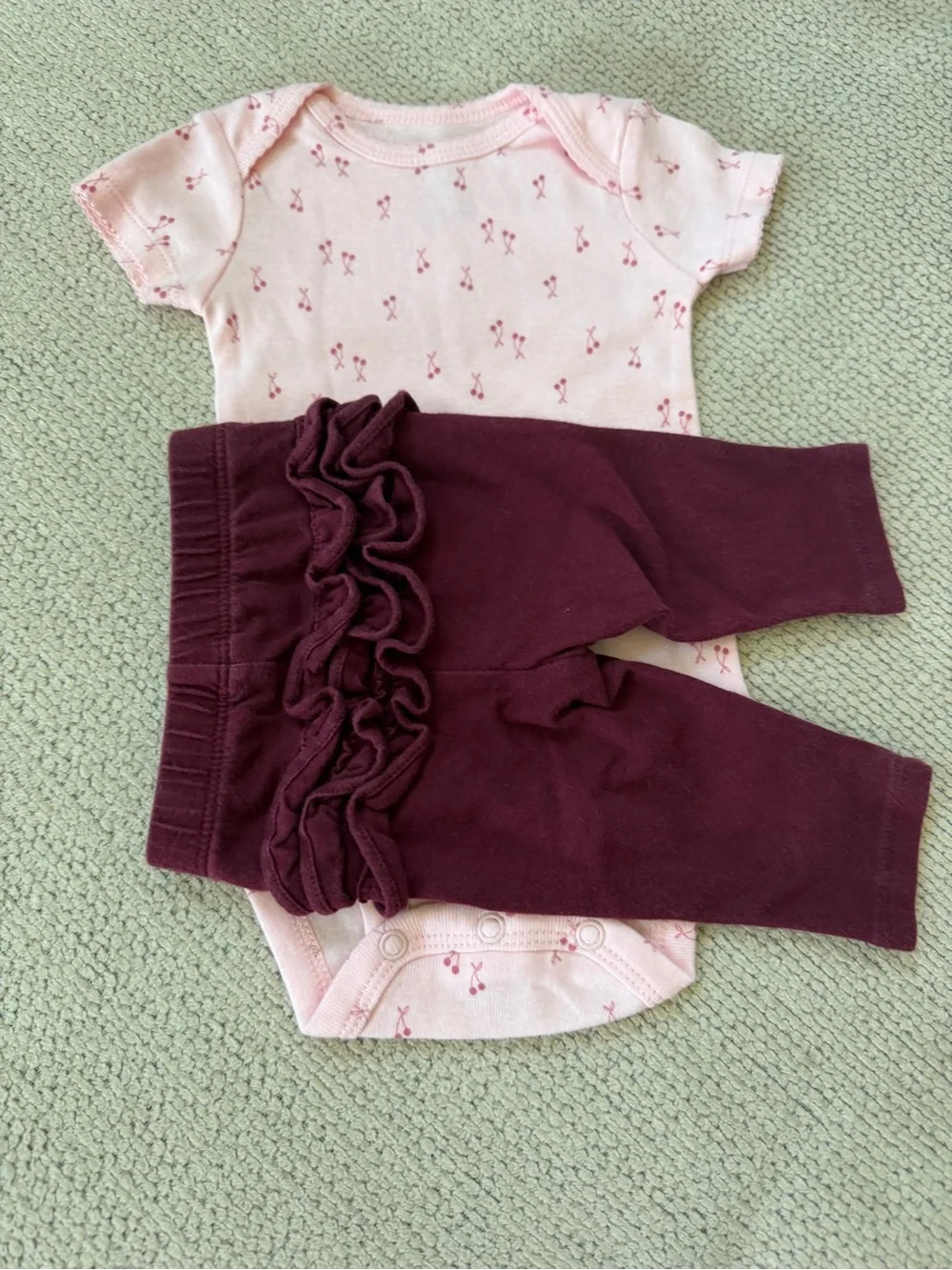 Carter's Pink Onesie with Burgundy Ruffle Leggings